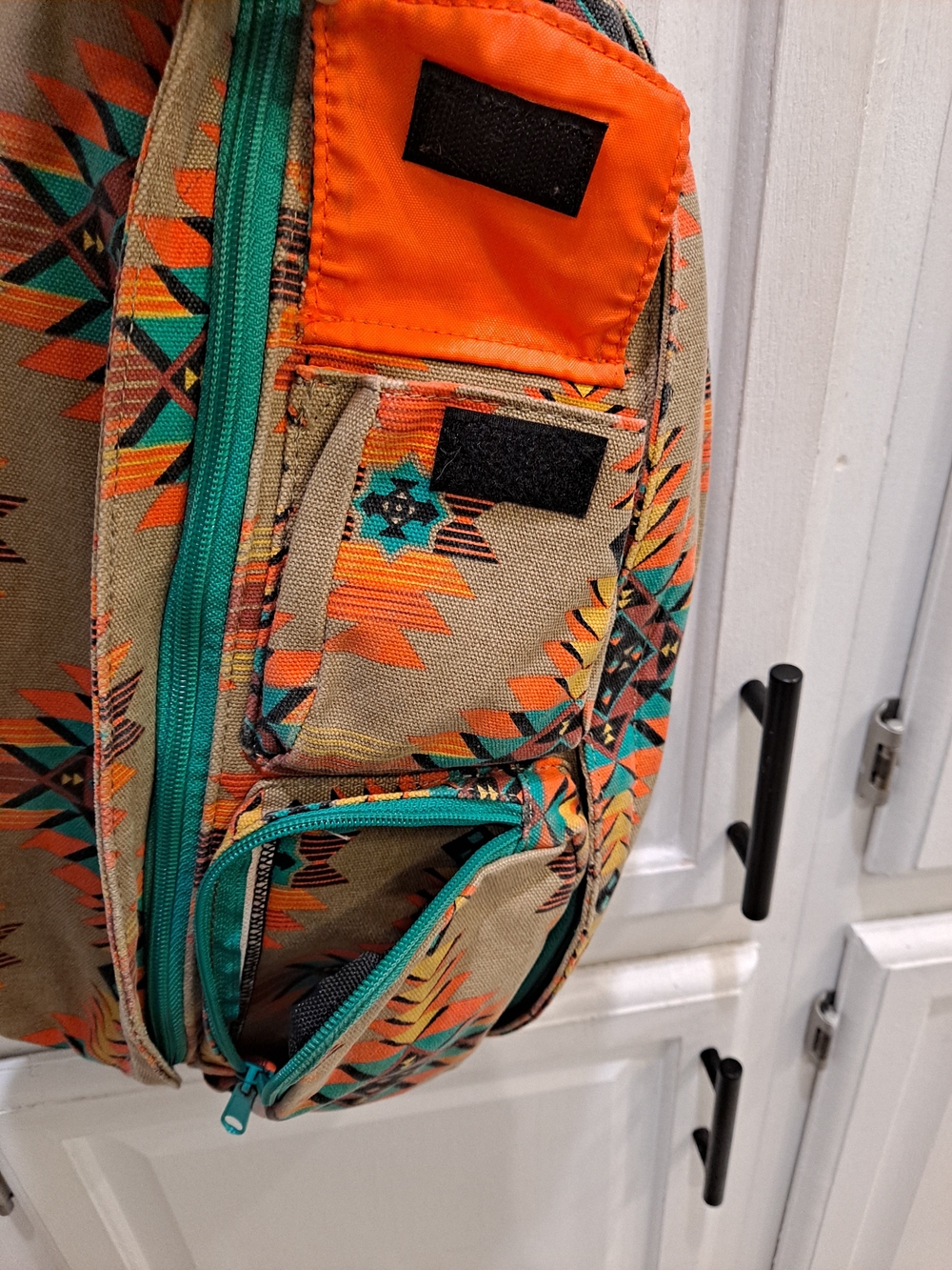 Kavu 'Mojave Dunes' Tan Rope Sling Bag Teal Orange Aztec Accents Canvas Tote - Picture 8 of 12